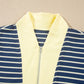 Blue Stripe Color Block Patchwork Zip V Neck Pullover Loose Pants 2pcs Set