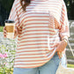 Pink Stripe Waffle Knit Pocketed Half Sleeve Plus Size T Shirt