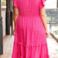 Rose Polka Dot Print Ruffled Smocked High Waist Plus Midi Dress