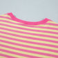 Yellow Stripe Colorblock Trim Crew Neck Loose Tee Drawstring Elastic Waist 2pcs Pant Set