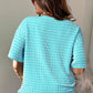 Sky Blue Stripe Raised Rib Loose Tee Drawstring Elastic Waist 2pcs Short Set