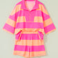 Pink Half Zipper Placket Bracelet Sleeve Top Casual Shorts Set