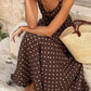 Brown Polka Dot Print Square Neck Sleeveless Vacation Long Dress