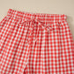 Red Gingham Plaid Tie Elastic Waist Lace Patchwork Hem Casual Shorts