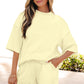 Yellow Cream Solid Color Exposed Seam Mock Neck Oversize Tee Casual Shorts 2pcs Outfit