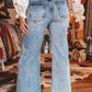Beau Blue Acid Wash Pocket Detail Flare Jeans