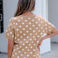 Dark Khaki Polka Dot Short Sleeve Button Down Sweater Cardigan