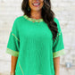 Mint Green Loose Uneven Hem Twist Ribbed T Shirt