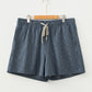 Sky Blue Stripe Plus Size Contrast Drawstring Elastic Waist Denim Shorts