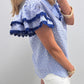 Pink Eyelet Embroidered Flower Texture Contrast Lace Trim Flutter Sleeve Blouse