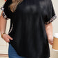 Black Plus Size Leopard Patchwork Round Neck Loose Tee