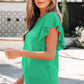 Bright Green Solid Color Ribbed Trim Round Neck Ruffle Short Sleeve Sweater