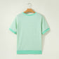 Green Stripe Colorblock Trim Round Neck Short Sleeve Tee