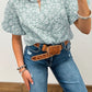Apricot Pink Floral Textured Jacquard Puff Sleeve Blouse