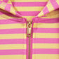 Rose Red Striped Long Sleeve Zip-Up Hoodie Drawstring Elastic Waist 2pcs Short Set