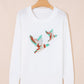 White Drop Shoulder Round Neck Long Sleeve Pullover Sweater