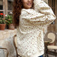 Beige Ribbed High Neck Patchwork Floral Print Baggy Pullover Sweatshirt