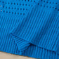 Sky Blue Solid Color Hollowed Knit Short Sleeve Zipper Collar Knitwear Top