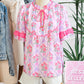 Purple Coquette Floral Bow Printed Contrast Ruffled Short Sleeve Blouse