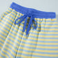 Yellow Stripe Colorblock Trim Crew Neck Loose Tee Drawstring Elastic Waist 2pcs Pant Set