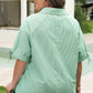 Mint Green Plus Size Striped Print Collar V Neck Short Sleeve Blouse