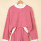 Sky Blue Stripe Oversize Mock Neck Sweatshirt and Shorts Set