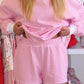 Sky Blue Stripe Oversize Mock Neck Sweatshirt and Shorts Set