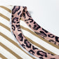 Khaki Stripe Leopard Patchwork Round Neck Loose T Shirt