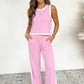 Sky Blue Colorblock Trim Cropped Tank Elastic Waist Shift Pants 2pcs Set