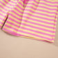Rose Red Striped Long Sleeve Zip-Up Hoodie Drawstring Elastic Waist 2pcs Short Set