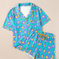 Flower Print Short Sleeve Shirt Pajamas Set