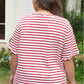 Red Stripe Plus Size Scalloped Trim Round Neck Short Sleeve Top