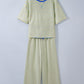 Yellow Stripe Colorblock Trim Crew Neck Loose Tee Drawstring Elastic Waist 2pcs Pant Set