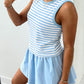 Sky Blue Stripe Slim Tank Contrast Ruffle Mini Skort Set