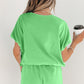 Light Blue Solid Color Puffy Loose Top Drawstring Shorts 2pcs Outfit