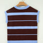 Sky Blue Stripe Striped Short Sleeve Round Neck Casual Knit Top