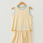 Yellow Contrast Trim Ribbed Tank Split Skort 2pcs Set