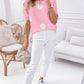 Pink Flower Pattern Short Sleeve Knitted Top