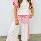 Sky Blue Color Block Patchwork Polka Dot Wide Leg Pant Set