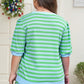 Green Stripe Plus Size Colorblock Detail Puff Sleeve Top Drawstring Shorts 2pcs Outfit