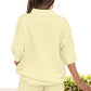 Yellow Cream Solid Color Exposed Seam Mock Neck Oversize Tee Casual Shorts 2pcs Outfit