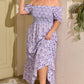 Purple Plus Size Floral Print Square Neck Smocked Maxi Dress
