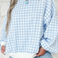 Light Blue Plaid Round Neck Long Sleeve Sweatshirt