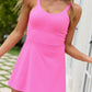 Bright Pink Twisted Strappy Back Active Mini Dress with Shorts