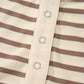 Brown Stripe Plus Size Half Buttons Top and Shorts Set