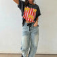 Dark Grey Cheetah Striped Print Retro Fashion Graphic Tee