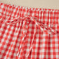 Red Gingham Plaid Tie Elastic Waist Lace Patchwork Hem Casual Shorts