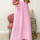 Pink Stripe V Neck Short Sleeve Shift Long Dress