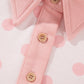 Pink Polka Dot Drop Shoulder Polo Loose Pullover Patch Pocket Casual Shorts Set