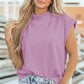 Yellow Solid Color High Neck Cap Sleeve Loose Top